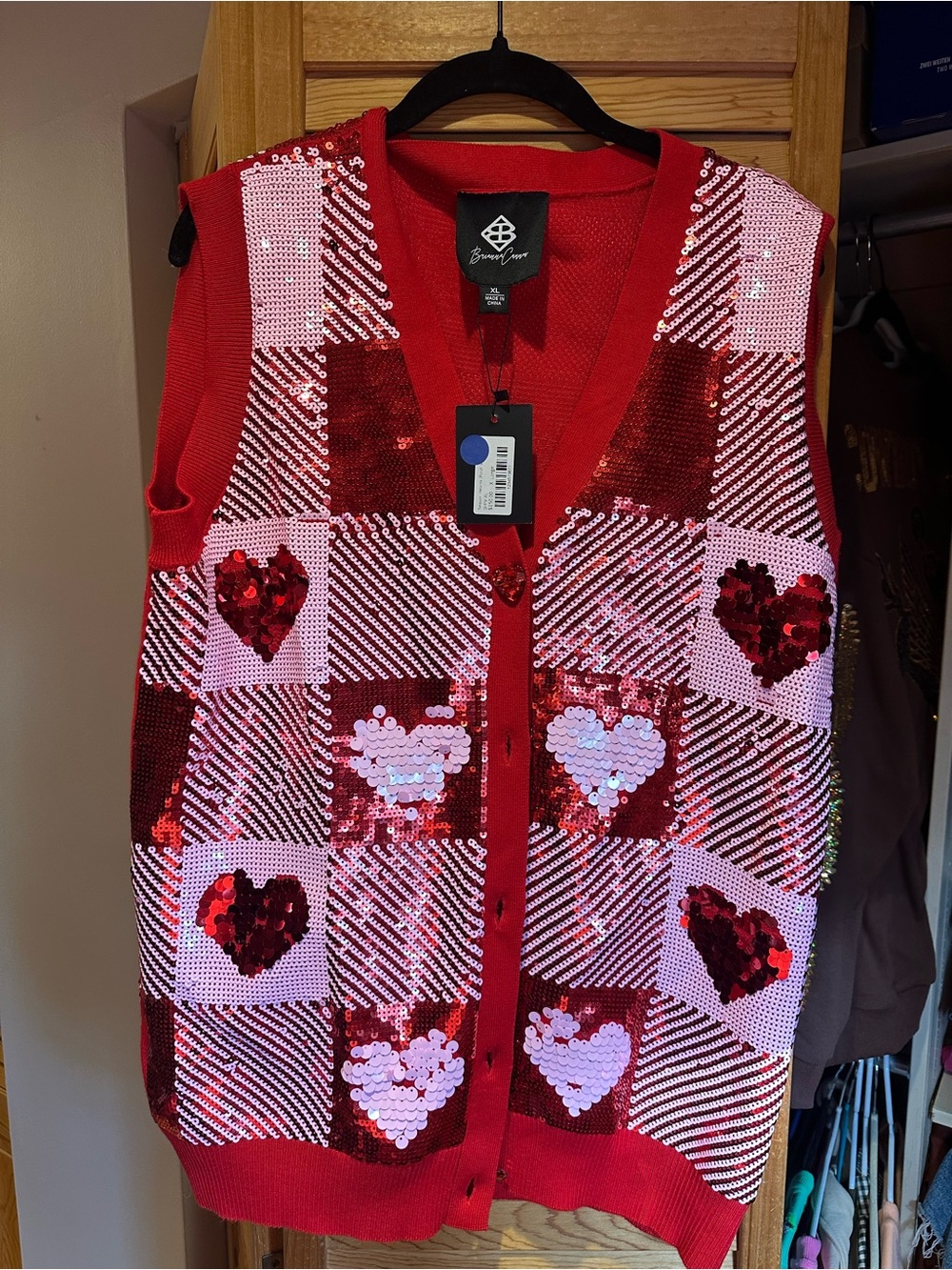 Red Sequin Heart Knit Vest by Brand New